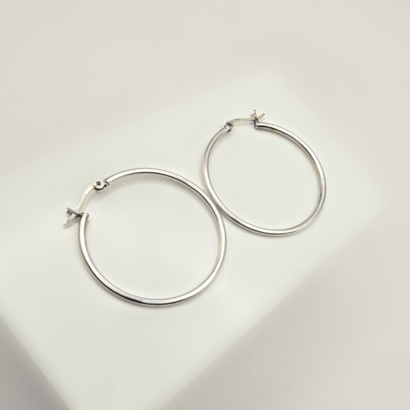 Sterling 1.5" Silver Hoop Earrings - Picture 3 of 6